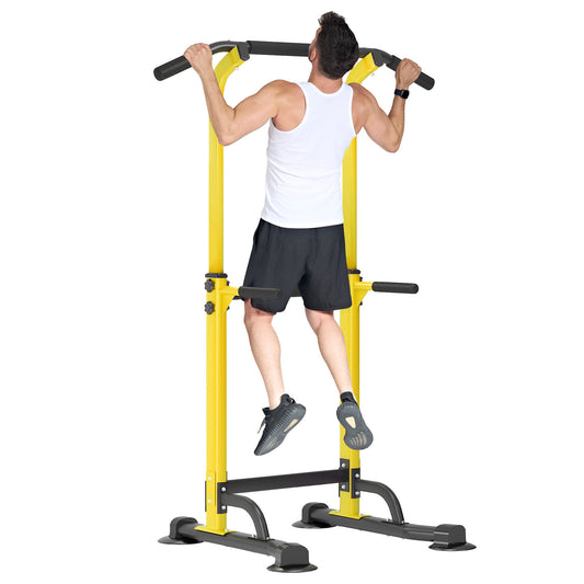 Adjustable Pull Up Bar & Dip Station - 10 Height Settings, 400LBS Capacity, Multifunctional Home Gym Strength Trainer for Men & Women,Yellow+Black