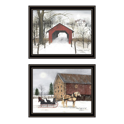 Trendy Decor 4U 2- Piece Vignette Sleigh Ride to Grandma's Black Framed Wall Art for Living Room, Bedroom Wall Art Print for Home Decor by Billy Jacobs