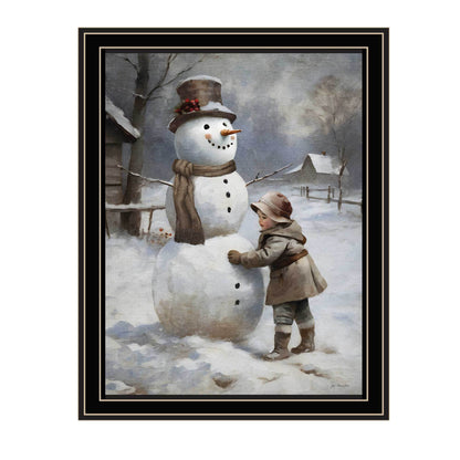 Trendy Decor 4U Finishing Touch on the Snowman Black Framed Wall Art for Living Room, Holiday Wall Art Print for Home Decor, Bedroom Wall Art by Jo Moulton