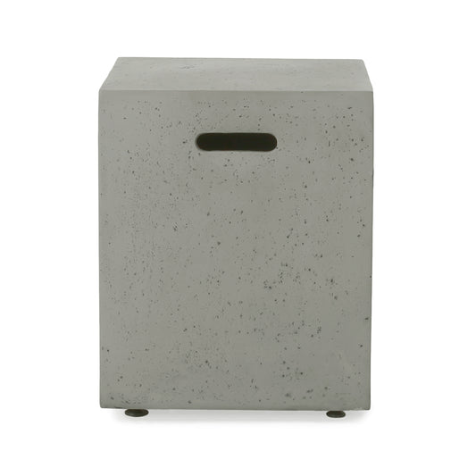 Modern Magnesium Oxide Tank Holder Side Table with Smooth Concrete Surface in Light Grey