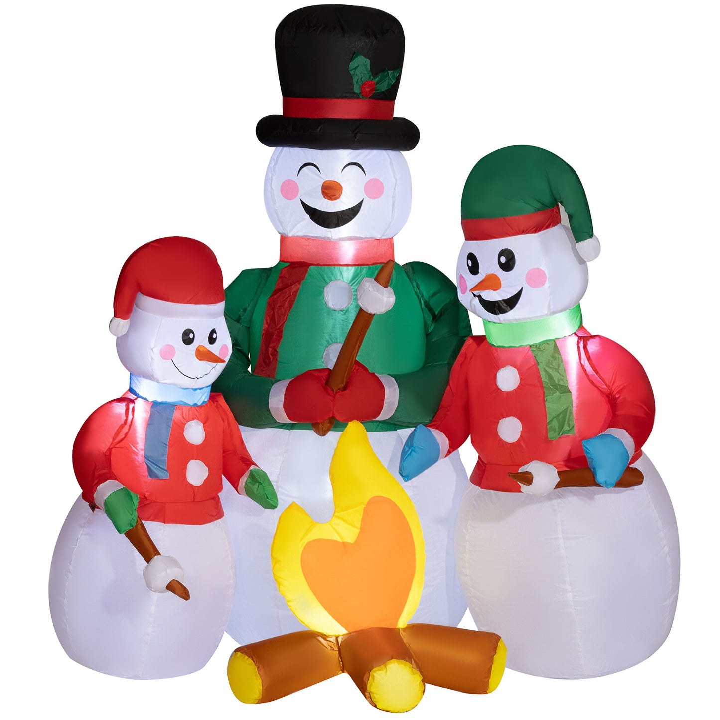 Outsunny 5 FT Christmas Inflatables Snowman Family Roasting Marshmallows around Campfire, Xmas Blow Up Yard Decorations with Built-in LED Lights for Indoor, Outdoor, Lawn, Garden, Party