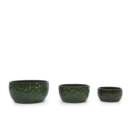 3 Pieces Ceramic Flowerpot, Modern Planter for Patio, Garden or Windowsills - Antique Green