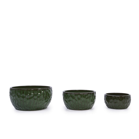 3 Pieces Ceramic Flowerpot, Modern Planter for Patio, Garden or Windowsills - Antique Green