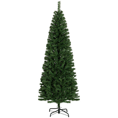 HOMCOM 6ft Pencil Christmas Tree, Unlit Artificial Christmas Tree Slim Douglas Fir Xmas Tree with Realistic Branches, Halloween Tree with 618 Tips, Green