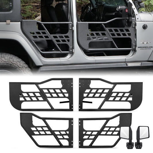 Steel Tubular Doors with Side View Mirror for 2007-2018 Jeep Wrangler JK JKU 4 Door - Enhance Your Wrangler's Style and Functionality