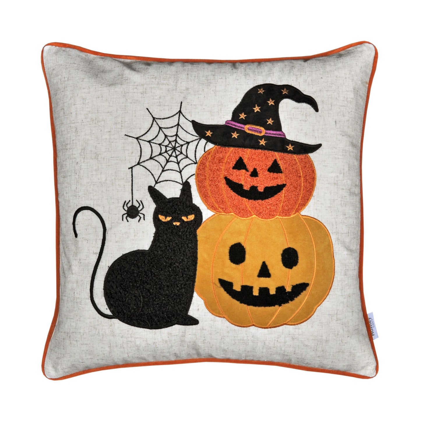 Halloween Black Cat & Pumpkin Stack Throw Pillow