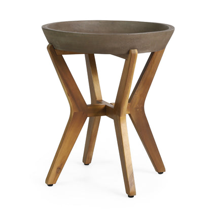 YUKON Contemporary Side Table with Lightweight Concrete Top and Acacia Wood Frame in Grey