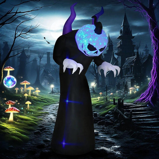Halloween Inflatables Outdoor Decorations Pumpkin Reaper Decoration, Ghost Blow Up LED Yard Decor for Garden, Lawn, Party, Holiday, Waterproof