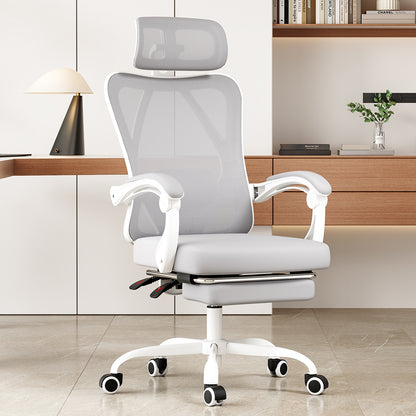 Ergonomic Office Chair with Footrest, Mesh Office Desk Chair with Headrest, High Back Computer Chair with Adjustable Lumbar Support for Home Office Study Room Bedroom, Grey