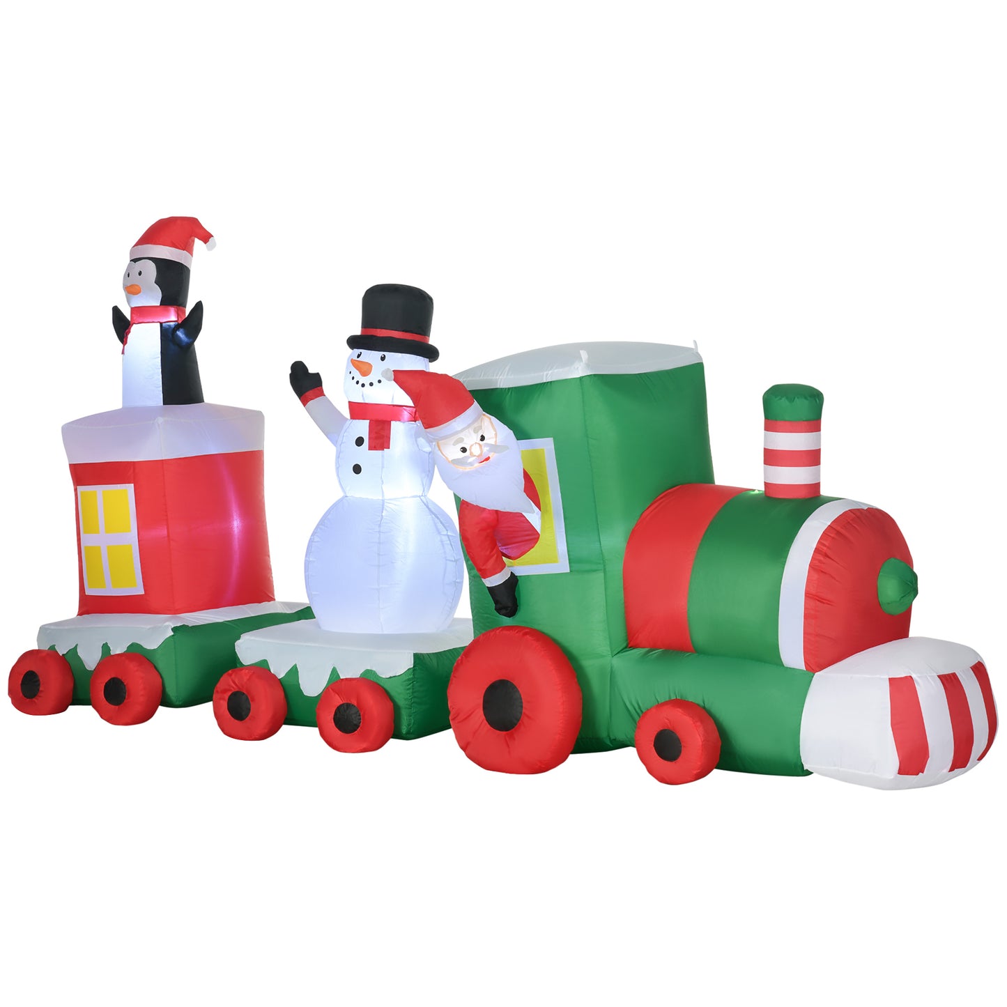 HOMCOM 11ft Christmas Inflatables Outdoor Decorations Holiday Train with Santa, Snowman and Penguin, Blow-Up Yard Christmas Decor with LED Lights Display