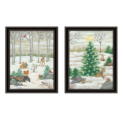 Trendy Decor 4U 2- Piece Vignette Woodland 'Critters for Christmas' Black Framed Wall Art for Living Room, Bedroom Wall Art Print for Home Decor by Lisa Kennedy