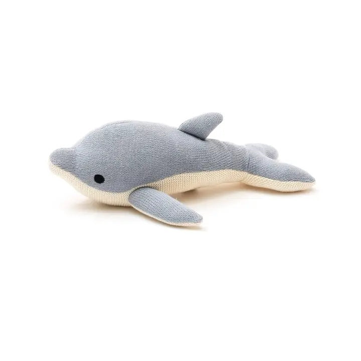 Knitted Stuffed Dolphin Soft Toy.