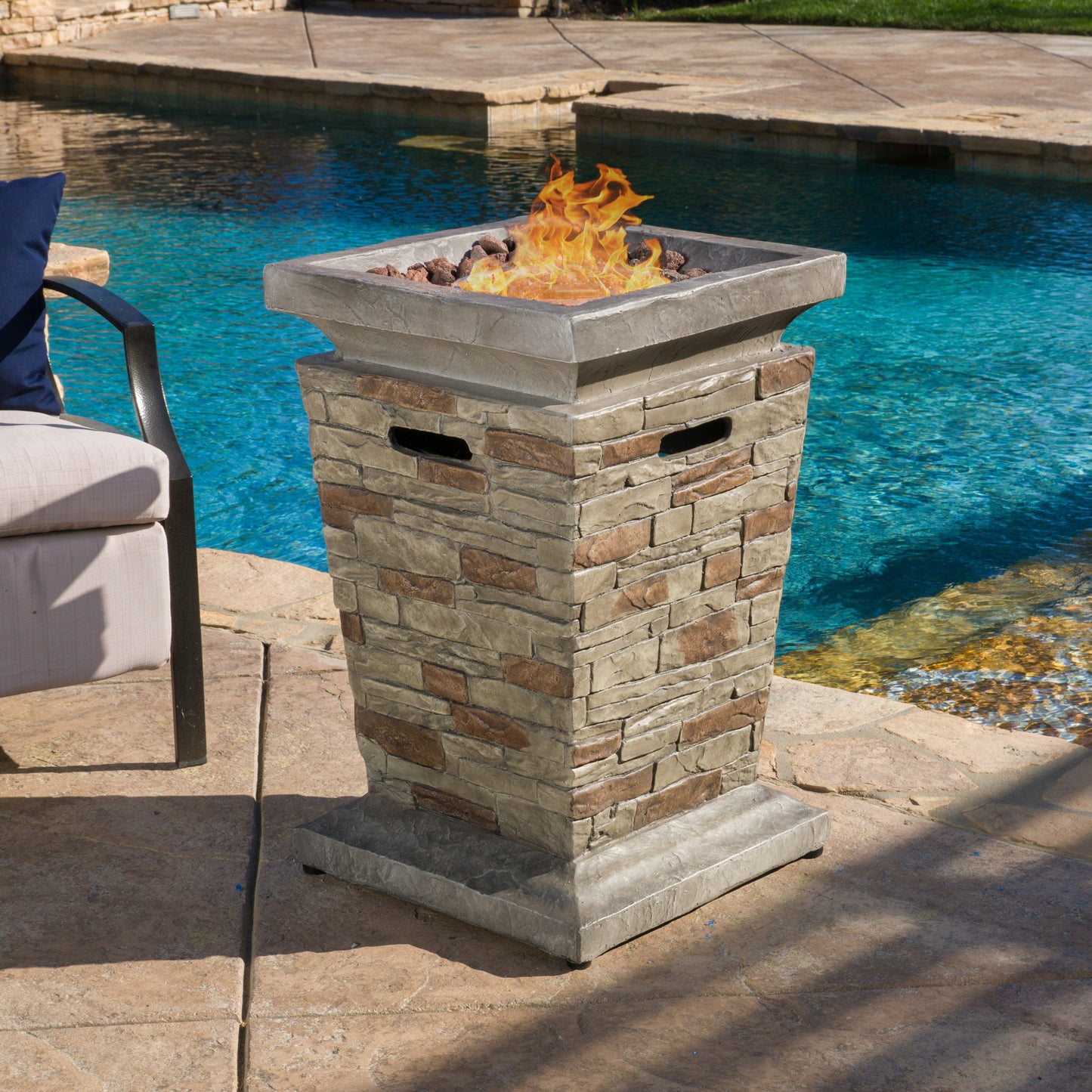 Outdoor 19.50' MGO Fire Column - 40,000 BTU, Natural Stone (Tank Inside)