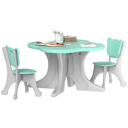 Qaba Kids Table and Chairs Set, 3 Piece Toddler Table and Chair Set for 3-6 Years Old, Light Blue