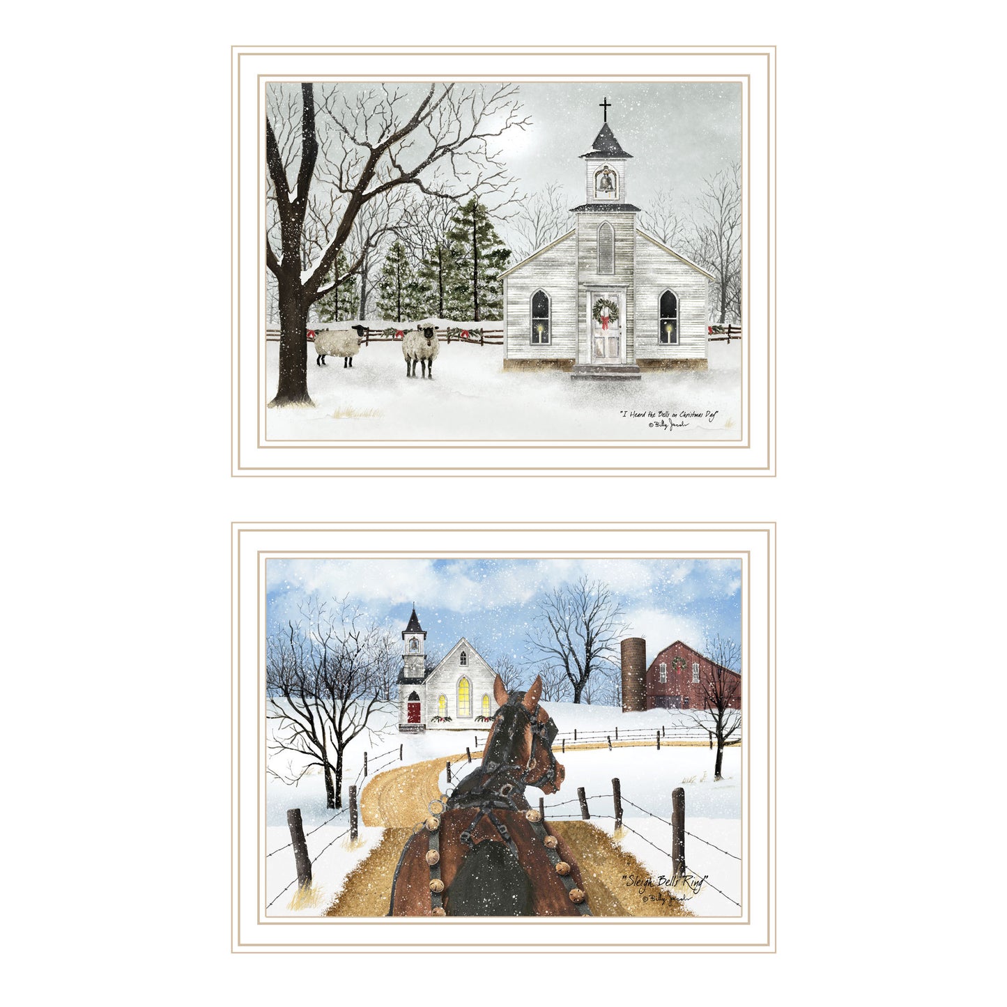 Trendy Decor 4U 2- Piece Vignette Sleigh Bells Ring White Framed Wall Art for Living Room, Bedroom Wall Art Print for Home Decor by Billy Jacobs