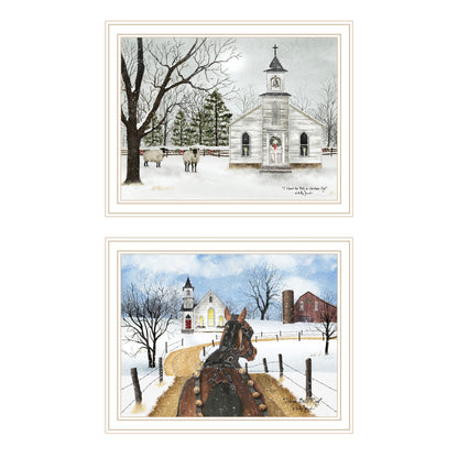 Trendy Decor 4U 2- Piece Vignette Sleigh Bells Ring White Framed Wall Art for Living Room, Bedroom Wall Art Print for Home Decor by Billy Jacobs