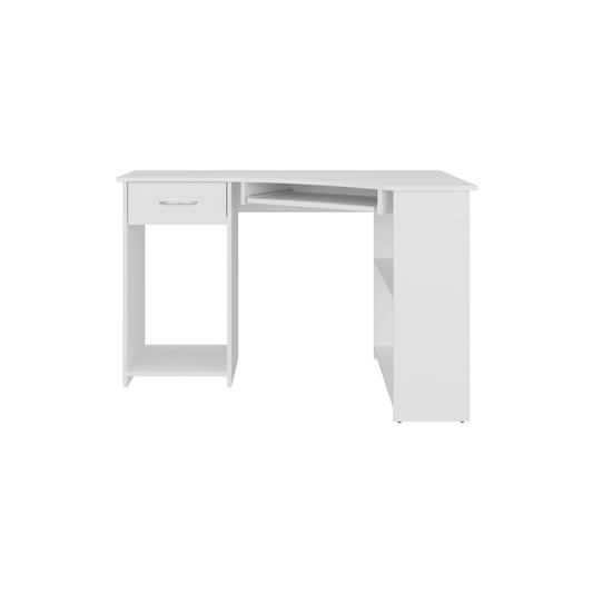 Jasper Corner Desk, Space-Saving L-Shaped Design With Two Side Shelves, White