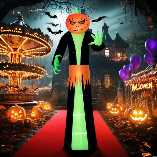 Halloween Inflatables Outdoor Decorations Pumpkin Head Ghost, Blow Up LED Yard Decor for Garden, Lawn, Party, Holiday, Waterproof