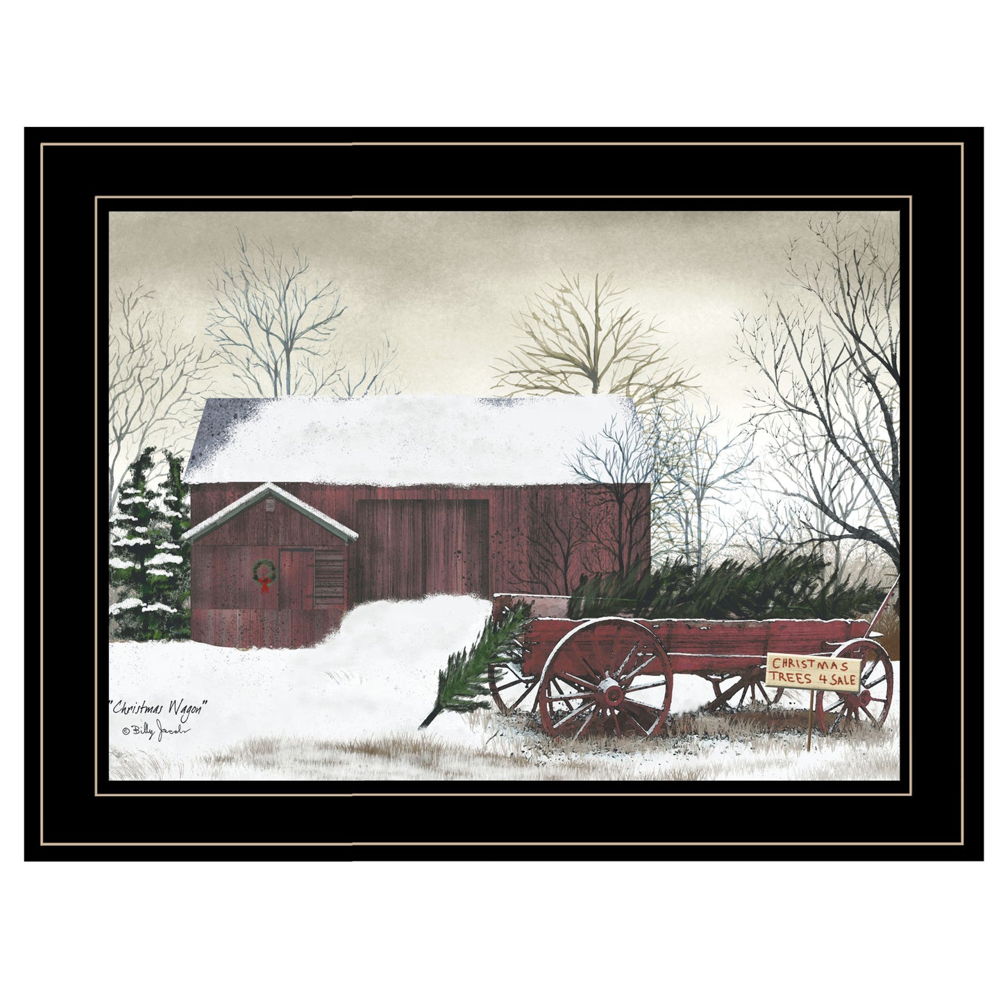 'Christmas Wagon' by Billy Jacobs Ready to Hang Framed Print, Black Frame
