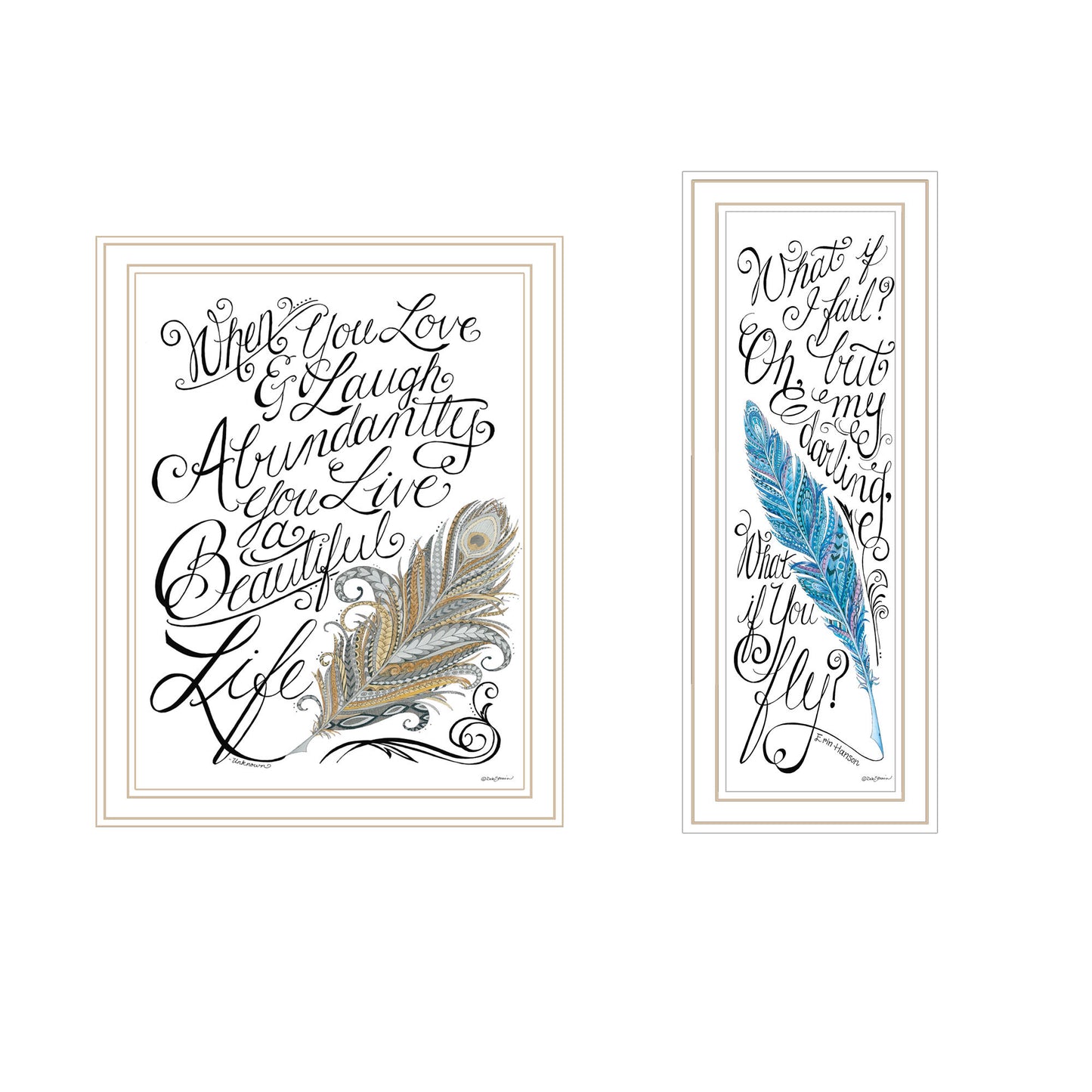 Trendy Decor 4U 2- Piece Vignette What if I FAIL? White Framed Wall Art for Living Room, Bedroom Wall Art Print for Home Decor by Deb Strain