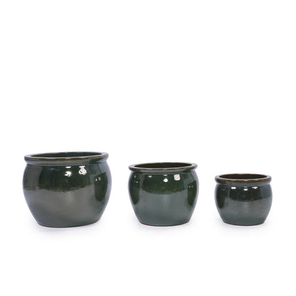 3 Pieces Ceramic Flowerpot, Modern Planter for Patio, Garden or Windowsills - Antique Blue Green