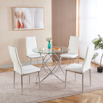 1+4,5pieces dining set, Table metal leg Mid-century Dining Table for 4-6 people With Glass  Table Top, Pedestal Dining Table, End Table Leisure Coffee Table.