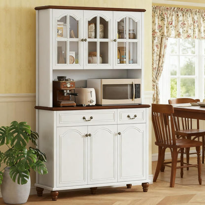 White  Kitchen Storage with 6 Doors, 2 Drawers and 3-Level Adjustable Shelves Kitchen Buffet