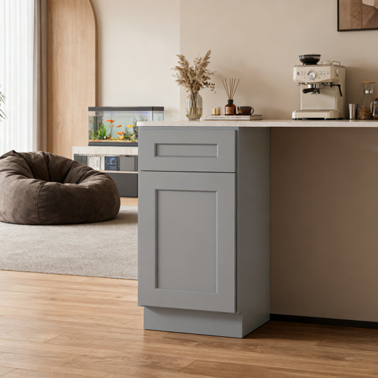 Dark Gray Shaker Solid Wood Single Door Base Cabinet,for Kitchen, Laundry,and Bathroom Storage Adjustable Shelves Ready to Assemble (18' Wx34.5 Hx24 D)