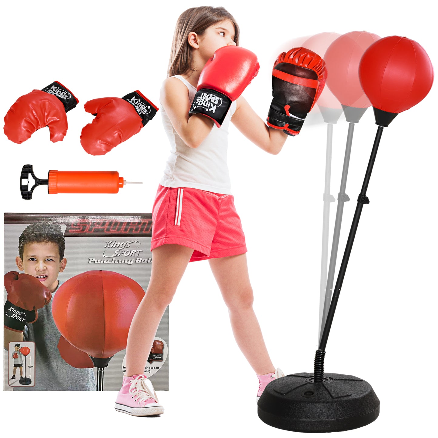 Qaba Punching Bag for Kids, Kids Punching Bag with Stand for 5-10 Year Old, Adjustable Kids Boxing Bag with Boxing Gloves, Boxing Set, Sports Toy for Boys & Girls
