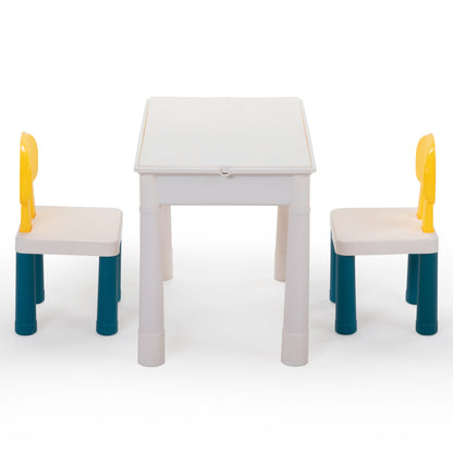All-in-One Kids Activity Table and Chairs Set, Building Block Table with 100PCS DIY Blocks Toys, Dining Table Study Desk for Toddlers