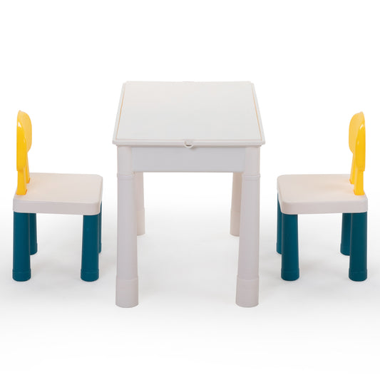 All-in-One Kids Activity Table and Chairs Set, Building Block Table with 100PCS DIY Blocks Toys, Dining Table Study Desk for Toddlers