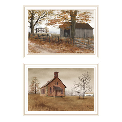 Trendy Decor 4U 2- Piece Vignette Back to School, Old Country Road White Framed Wall Art for Living Room, Bedroom Wall Art Print for Home Decor by Billy Jacobs