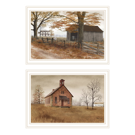 Trendy Decor 4U 2- Piece Vignette Back to School, Old Country Road White Framed Wall Art for Living Room, Bedroom Wall Art Print for Home Decor by Billy Jacobs