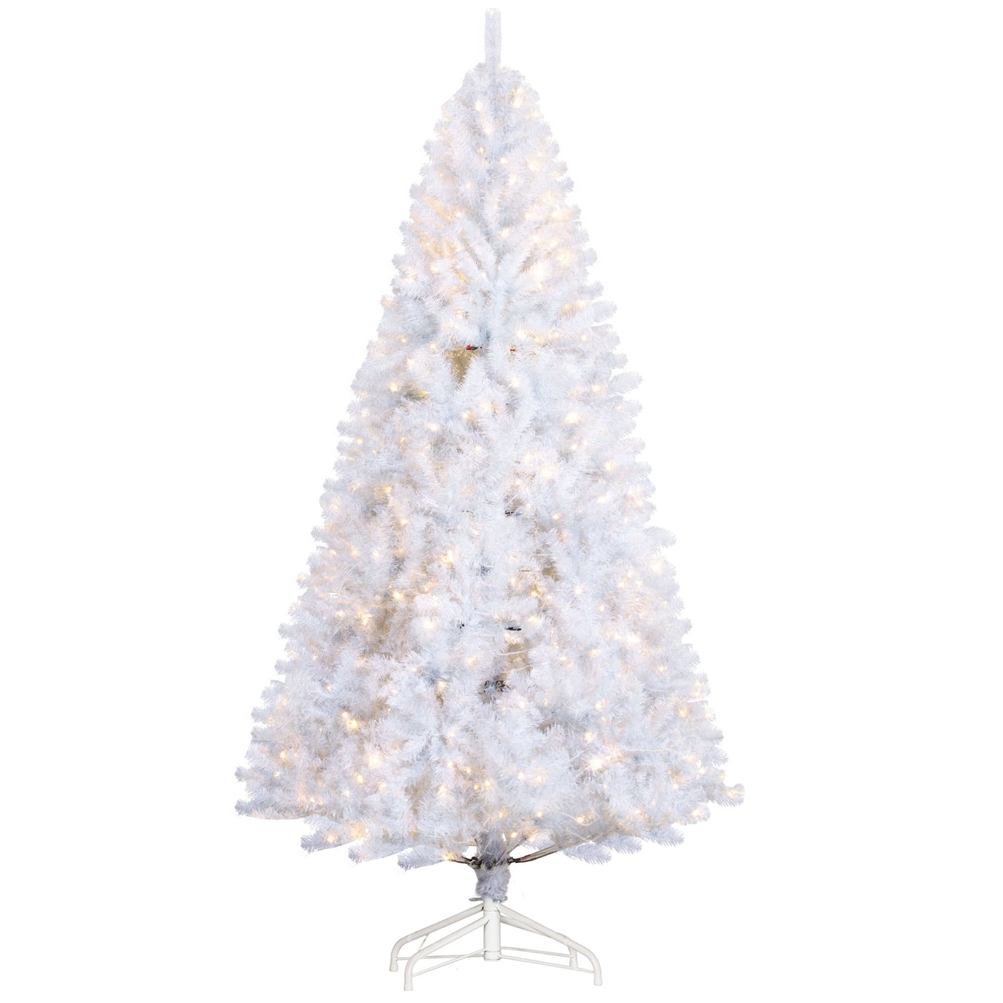 HOMCOM 7.5' Tall Prelit Christmas Tree Douglas Fir Artificial Christmas Tree with Realistic Branches, 500 Warm White LED Lights and 1346 Tips, White