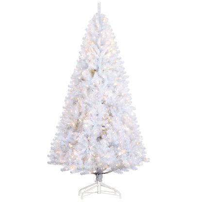 HOMCOM 7.5' Tall Prelit Christmas Tree Douglas Fir Artificial Christmas Tree with Realistic Branches, 500 Warm White LED Lights and 1346 Tips, White
