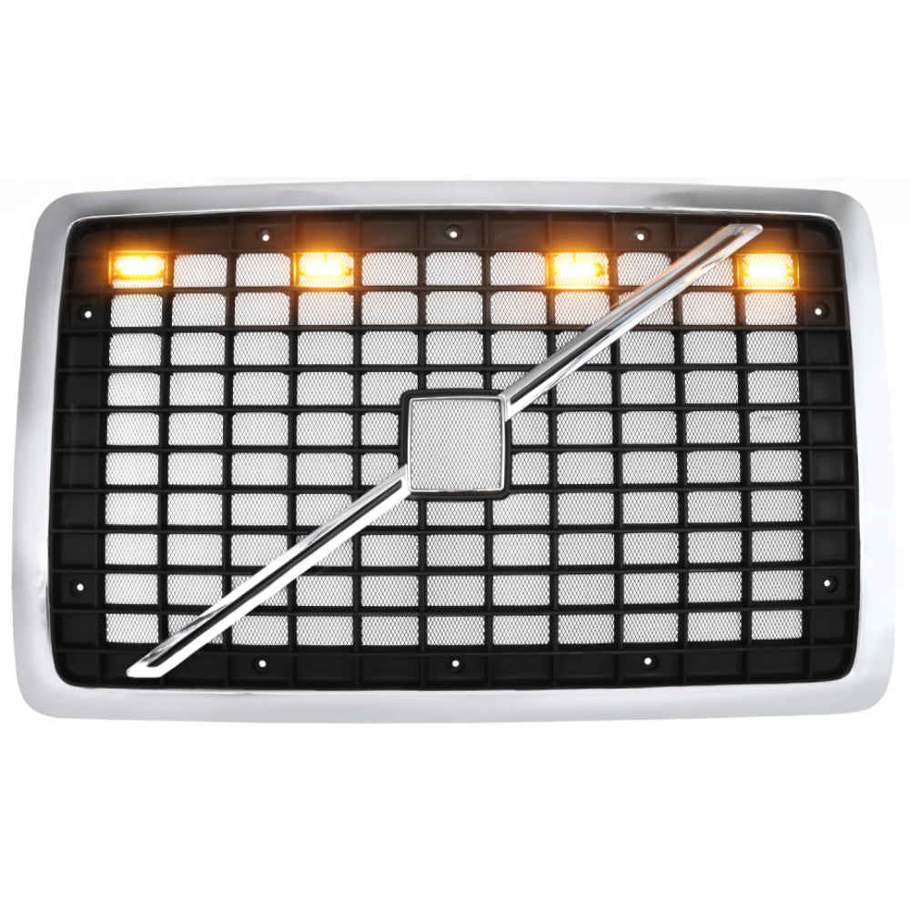 With Bug Screen And Light Strip Front Grille Compatible With 2004-2017 Volvo VNL Semi Trucks Chrome