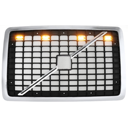 With Bug Screen And Light Strip Front Grille Compatible With 2004-2017 Volvo VNL Semi Trucks Chrome
