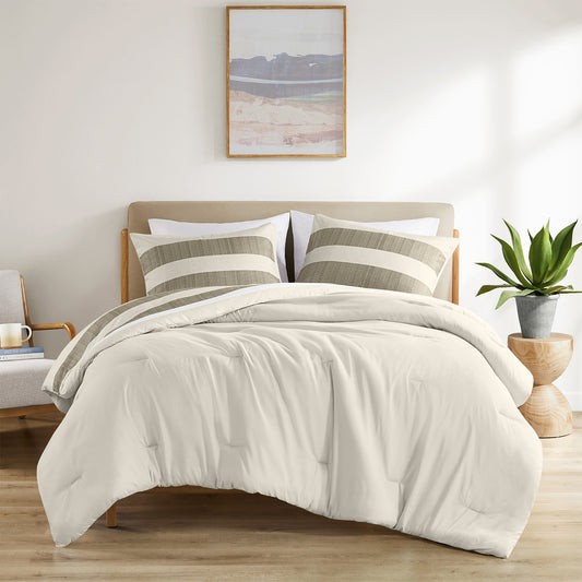 2-Piece Twin/Twin XL Stripe Textured Print Comforter Set,Neutral