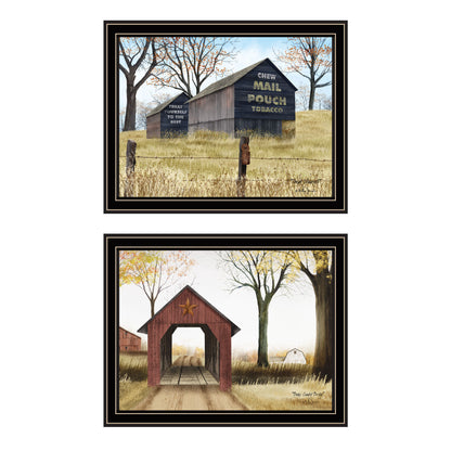 Trendy Decor 4U 2- Piece Vignette Mail Pouch Barn & Buck County Bridge Black Framed Wall Art for Living Room, Bedroom Wall Art Print for Home Decor by Billy Jacobs