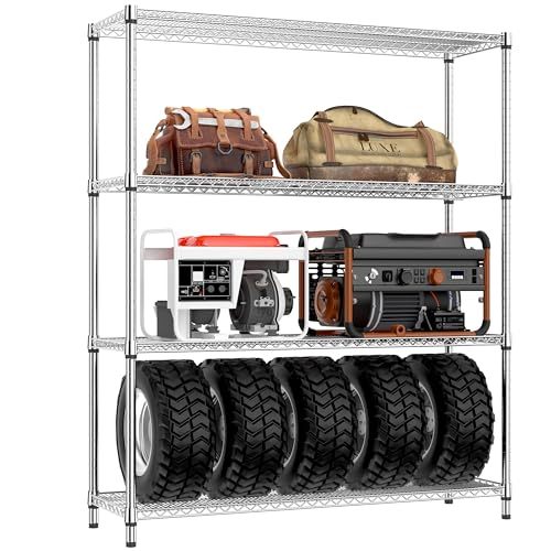 1400 Lbs 5-Shelf Storage Shelves,Wire Shelving Heavy Duty Metal Storage Shelving Unit Adjustable Garage Shelving Rack Pantry Kitchen (Chrome, 4 Tier,15.8' D x 45.3' W x 59.4' H)