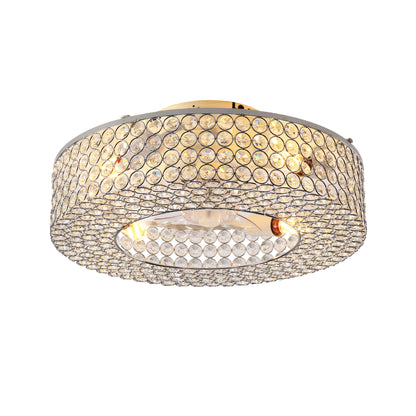 19.6'' Crystal Ceiling Fans with  Remote,  Flush Mount Ceiling Fan with Light,  Chandelier Fan 6 Speed DC Motor Reversible Ceiling Fan For  Living Room Bedroom.--NOT INCLUDED BULB