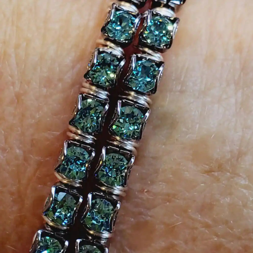 Wire Wrapped Turquoise Crystal Tennis Bangle Bracelet