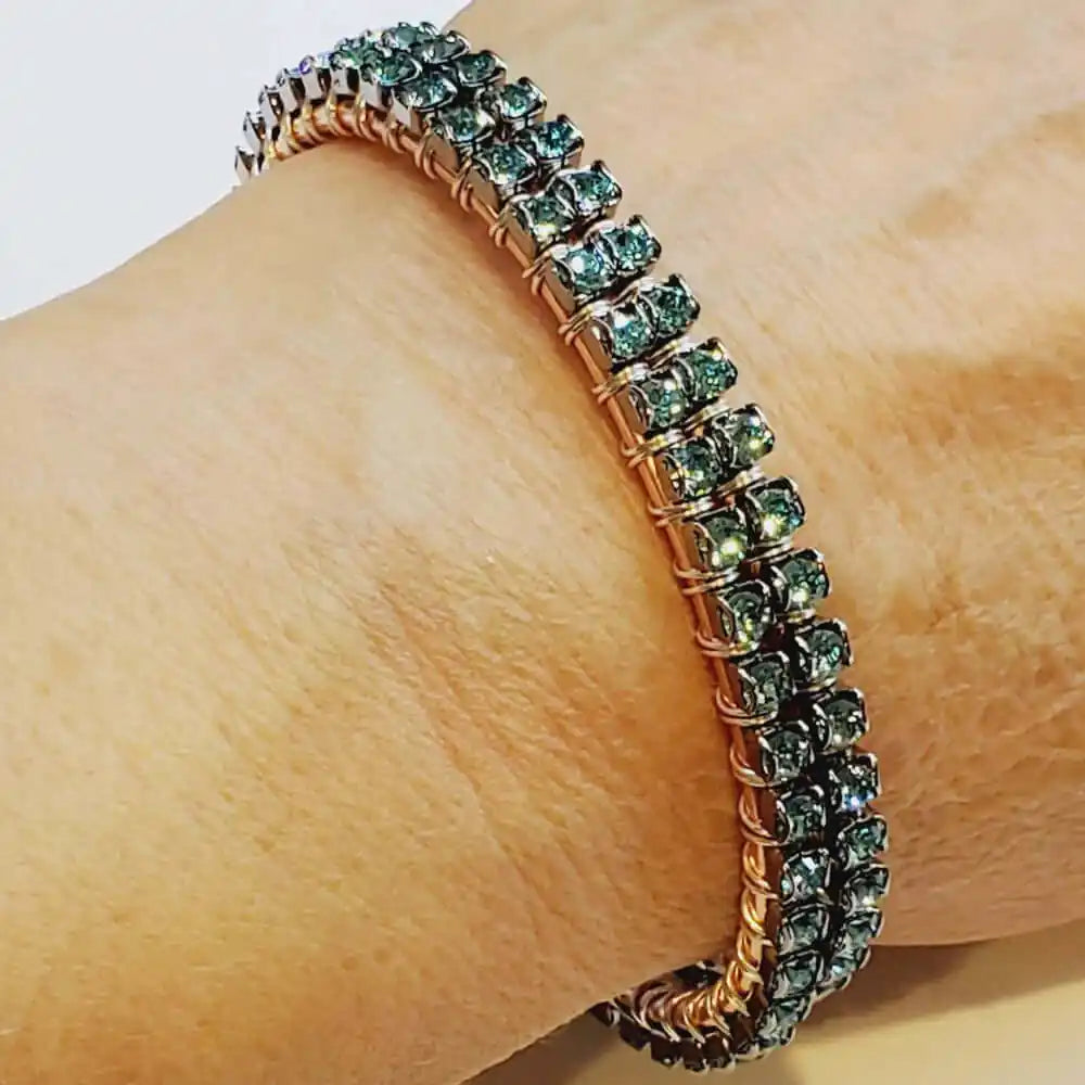 Wire Wrapped Turquoise Crystal Tennis Bangle Bracelet