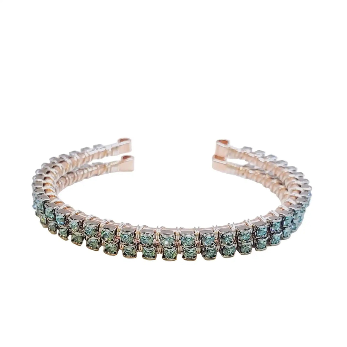 Wire Wrapped Turquoise Crystal Tennis Bangle Bracelet