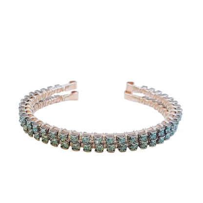 Wire Wrapped Turquoise Crystal Tennis Bangle Bracelet