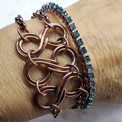 Wire Wrapped Turquoise Crystal Tennis Bangle Bracelet
