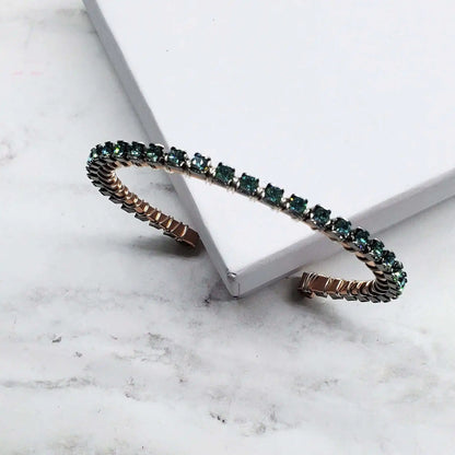 Wire Wrapped Turquoise Crystal Tennis Bangle Bracelet