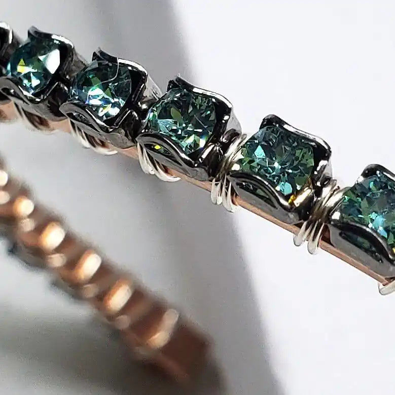 Wire Wrapped Turquoise Crystal Tennis Bangle Bracelet