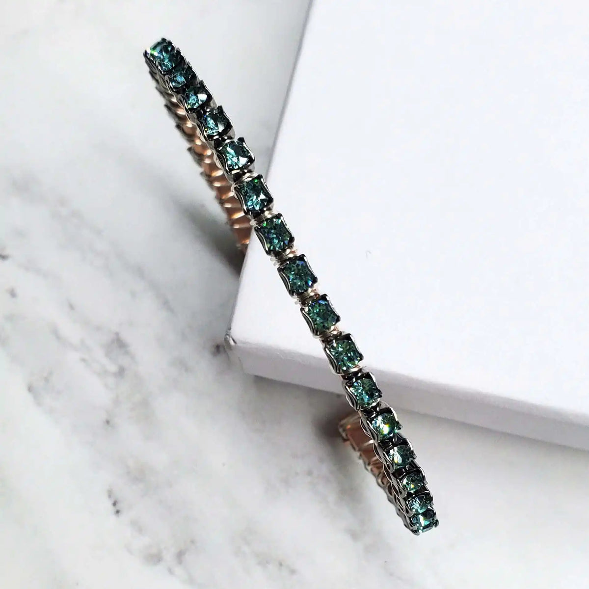 Wire Wrapped Turquoise Crystal Tennis Bangle Bracelet