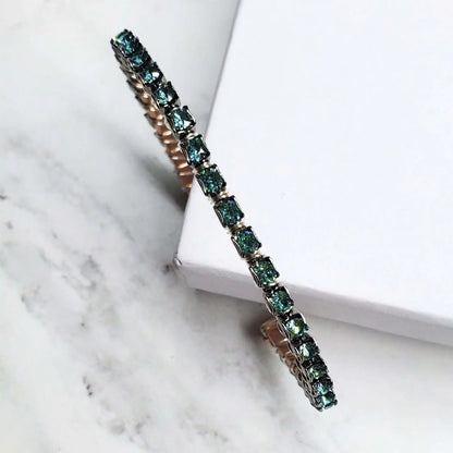 Wire Wrapped Turquoise Crystal Tennis Bangle Bracelet